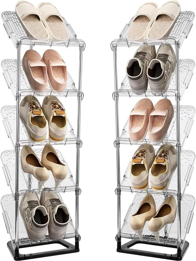Smal Schoenenrek Met 5 Niveaus Ruimtebesparend Schuin Rek Schoenenorganizer Schoenenstandaard Multifunctionele Staand Rek Voor Hal Slaapkamer Werkkamer（101*27*21cm）