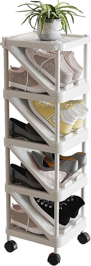 Schoenenrek met 9 niveaus ruimtebesparend wit kunststof
