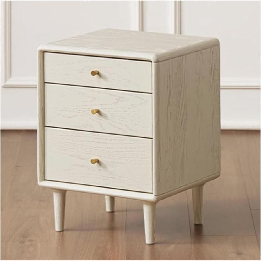 Smal wit nachtkastje set van 2 met lades en verhoogde poten