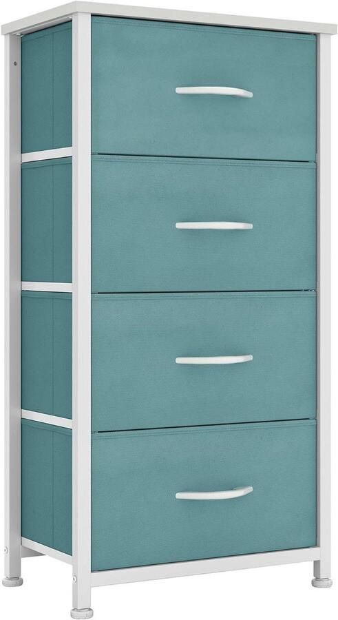 Small 4 Drawer Fabric Dressers with Easy Pull Handle Sturdy Steel Frame Storage Drawers for Bedroom and Kids Room Green