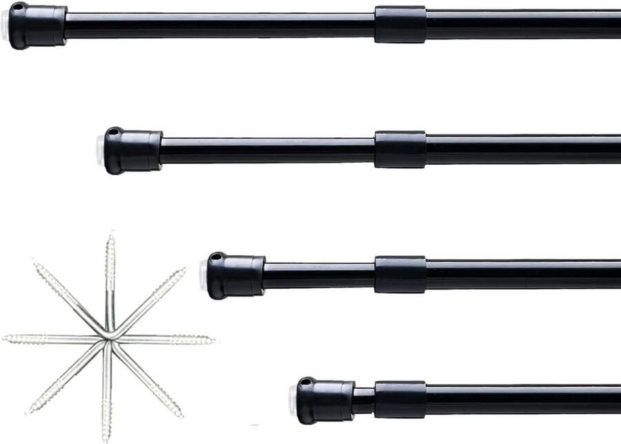 Small Clamp Bars 60-90 cm Pack of 4 No Drilling Curtain Rod Clampable for Kitchen Cabinets DIY Projects Black 40-65 cm Diameter 7.6 and 9.6 mm