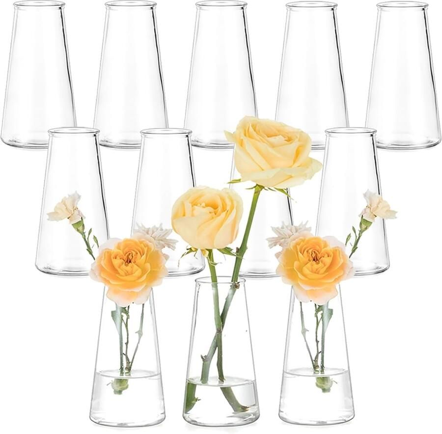 Small Glazen Vaasjes voor Tafeldecoratie Bruiloft: Set van 12 Kleine Vaasjes Transparante Bloemenvaas Moderne Vaas Glas voor Bruiloftsdecoratie Eettafel