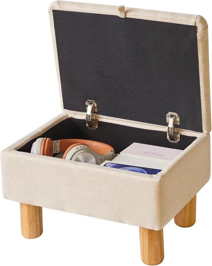 Small Ottoman Footrest with Storage 16 x 12 x 9.5 inch Safety Hinge Flip Top Load Up to 350lbs for Living Room Dormitory Beige