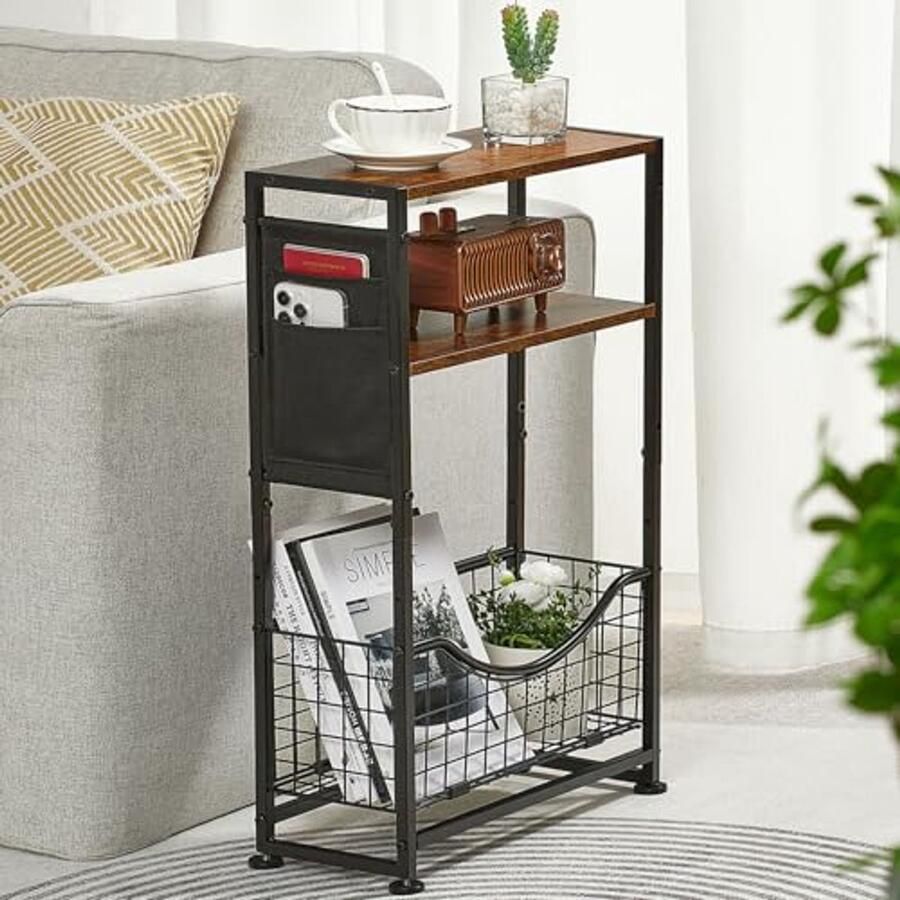 Smalle bijzettafel met 3 lagen en tijdschriftenhouder Modern en slank voor kleine ruimtes