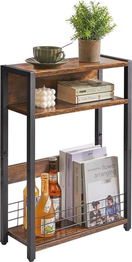 Smalle Bijzettafel met Opbergplank en 3 Niveaus voor Kleine Ruimtes Multifunctionele Telefoontafel voor Woonkamer en Slaapkamer