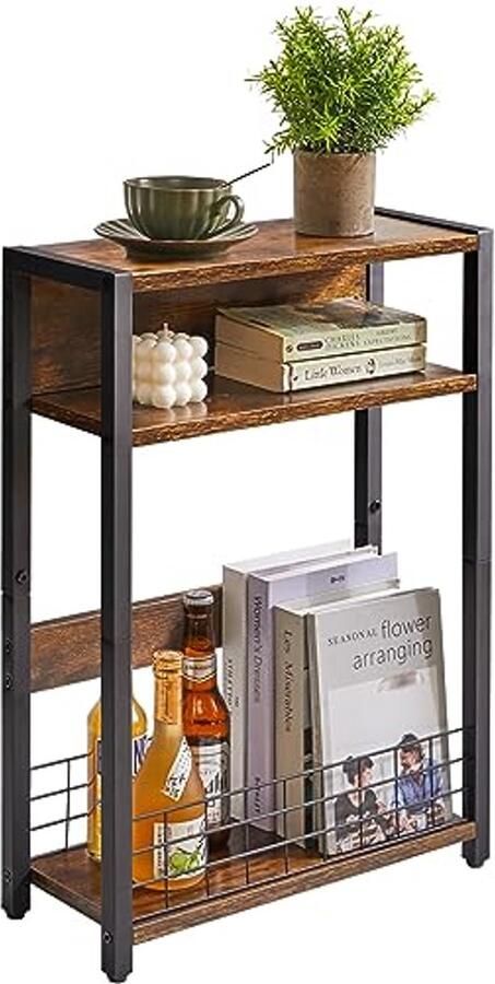 Smalle bijzettafel met opbergplank en tijdschriftenrek voor kleine ruimtes