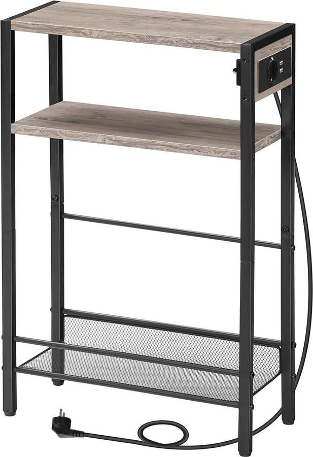 Smalle Bijzettafel met Oplaadstation Perfect voor Kleine Ruimtes 1 stuk Grijs en Zwart