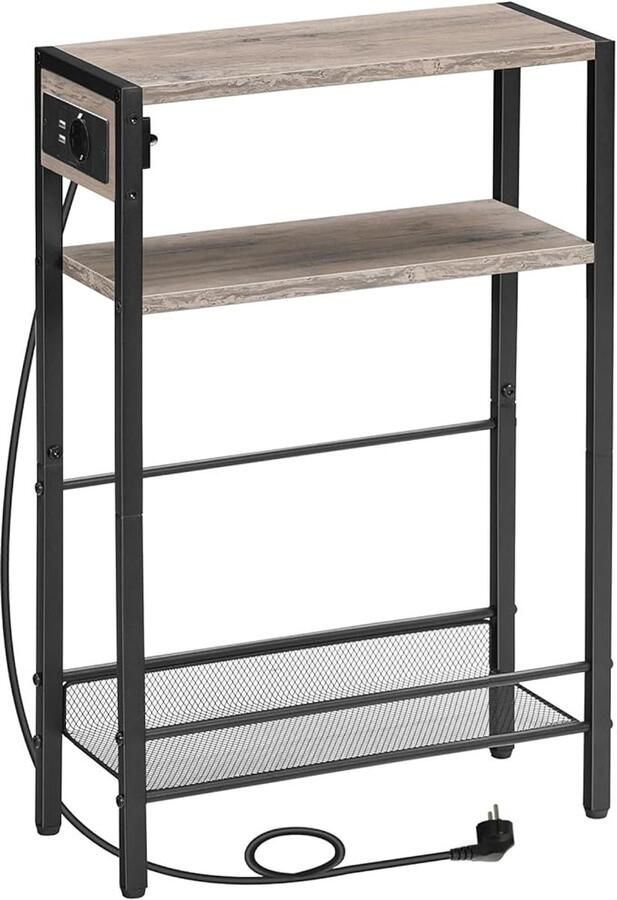 Smalle bijzettafel BF102UBZ01 met oplaadstation slank design voor kleine ruimtes (Grijs en Zwart)