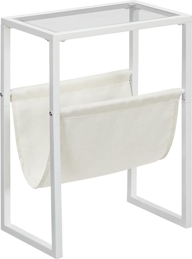 Smalle bijzettafel van gehard glas met stoffen tijdschriftenhouder kleine bijzettafel nachtkastje voor kleine ruimtes slaapkamer woonkamer moderne stijl