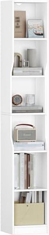 Smalle Boekenkast met 6 Niveaus Vrijstaande Boekenplank voor Studio Woonkamer en Slaapkamer Modere Wit 28 × 30 × 182 cm