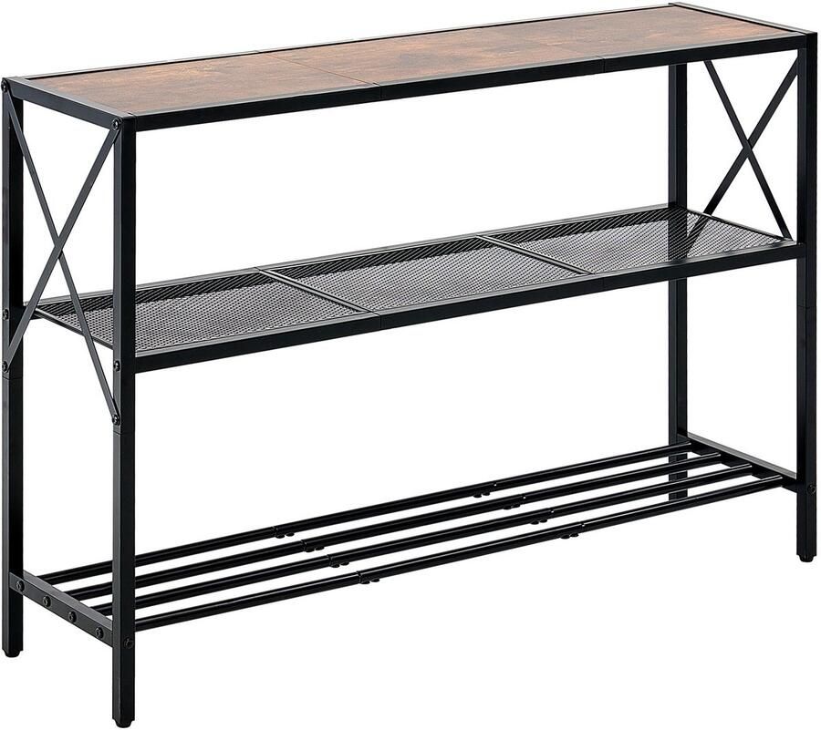 Smalle console salontafel – 106 cm lang 3-laags entree- en haltafel met metalen frame ideaal voor entree slaapkamer en meer