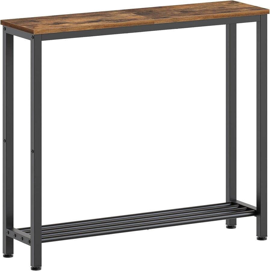 Smalle consoletafel 75 cm – bijzettafel met 2 etages houten haltafel ruimtebesparend ontwerp voor hal entree of woonkamer rustiek bruin-zwart