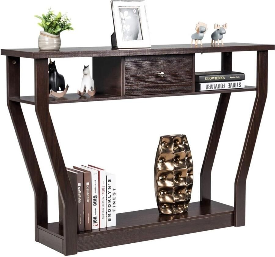 Smalle consoletafel bijzettafel met lade en opbergvak houten entreetafel opbergtafel voor hal entree woonkamer met kantelbeveiliging 120 x