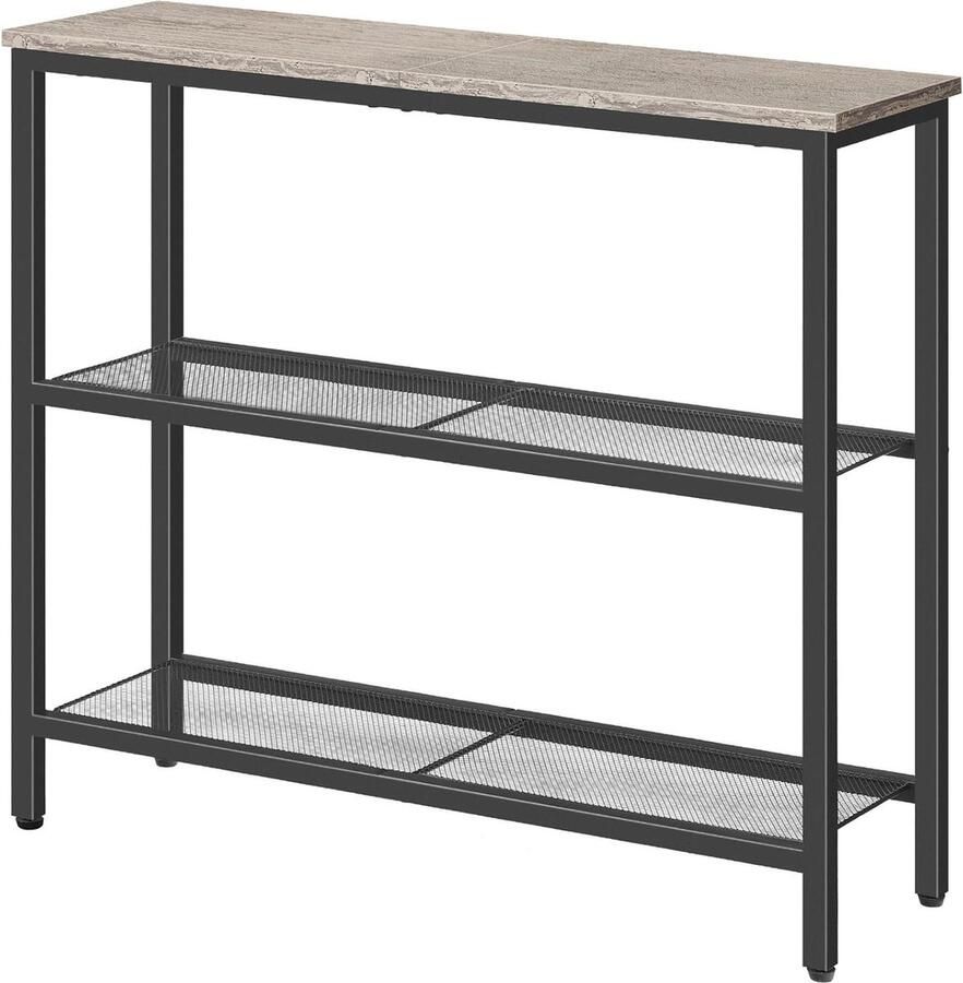 Narrow Console Side Table with 2 Shelves Industrial Design for Hallway Entrance Living Room Bedroom Office Greige Black
