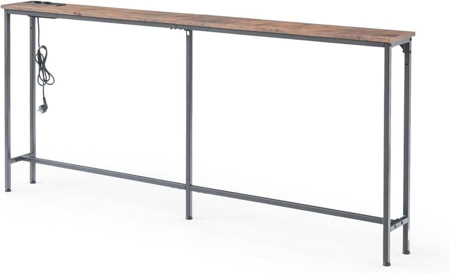 Smalle Consoletafel met Laadstation Industriële Entreetafel voor Hal en Woonkamer Vintage Bruin