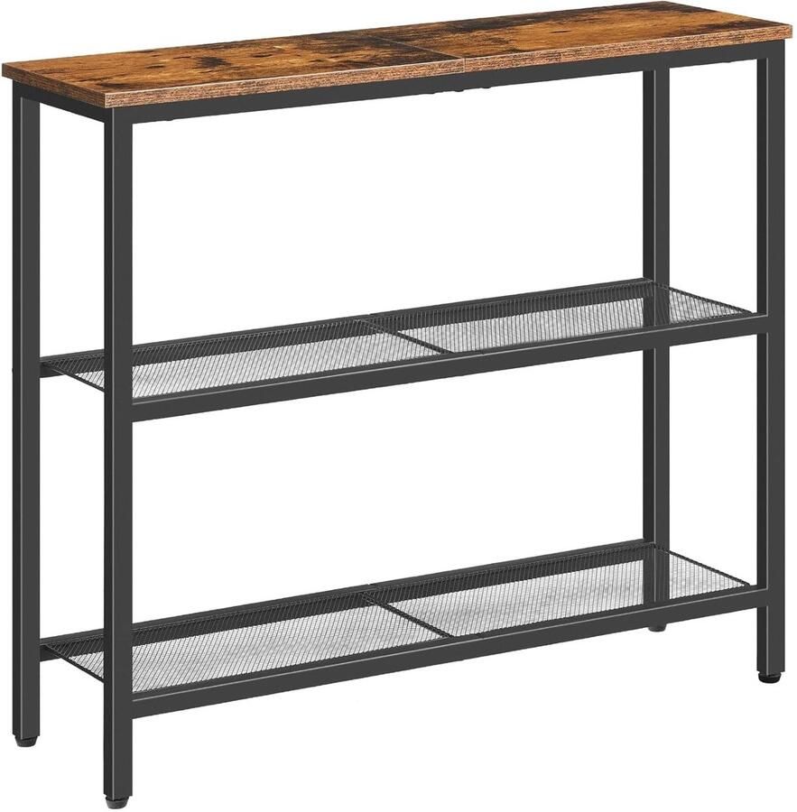 Trankielo Smalle Consoletafel – Vintage Bruin en Zwart Multifunctioneel met 2 Planken – Perfect voor Woonkamer Slaapkamer Kantoor en Hal