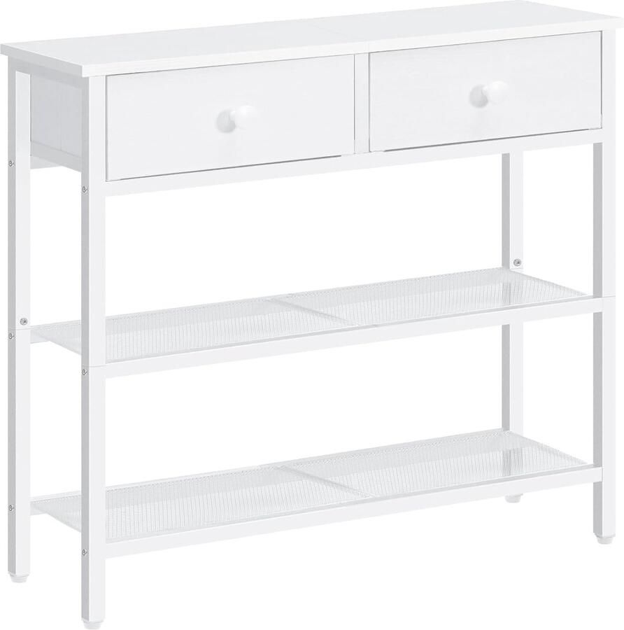 Trankielo Elegante Consoletafel – Smalle Gangtafel met Lade – Witte Bijzettafel met Opbergvakken – 75 cm Hoog
