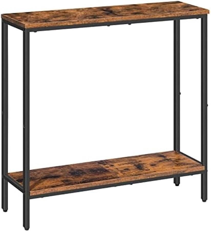 Merklose Smalle gangtafel met plank 75 x 22 x 75 cm bijzettafel kleine tentoonstellingstafel banktafel voor kleine ruimte voor ingang hal donkerbruin-zwart