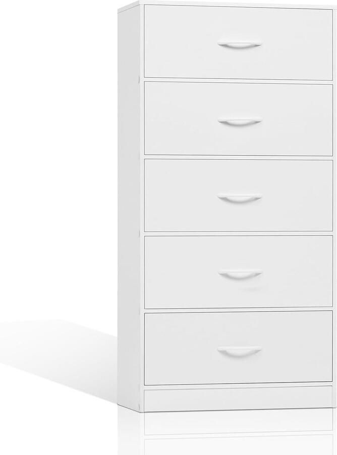 Smalle ladekast met 5 laden Stoffen opbergladekast Wit dressoir Slaapkamer Woonkamer Hal Gemaakt van hout Materiaal Metaal Modern 54 8 x 30 x 109 5 cm