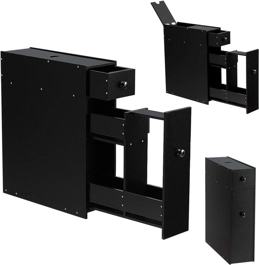 Smalle Nichekast met Laden – Compacte Badkamer- of Keukenkast Zwart (48 x 15 x 58 cm)