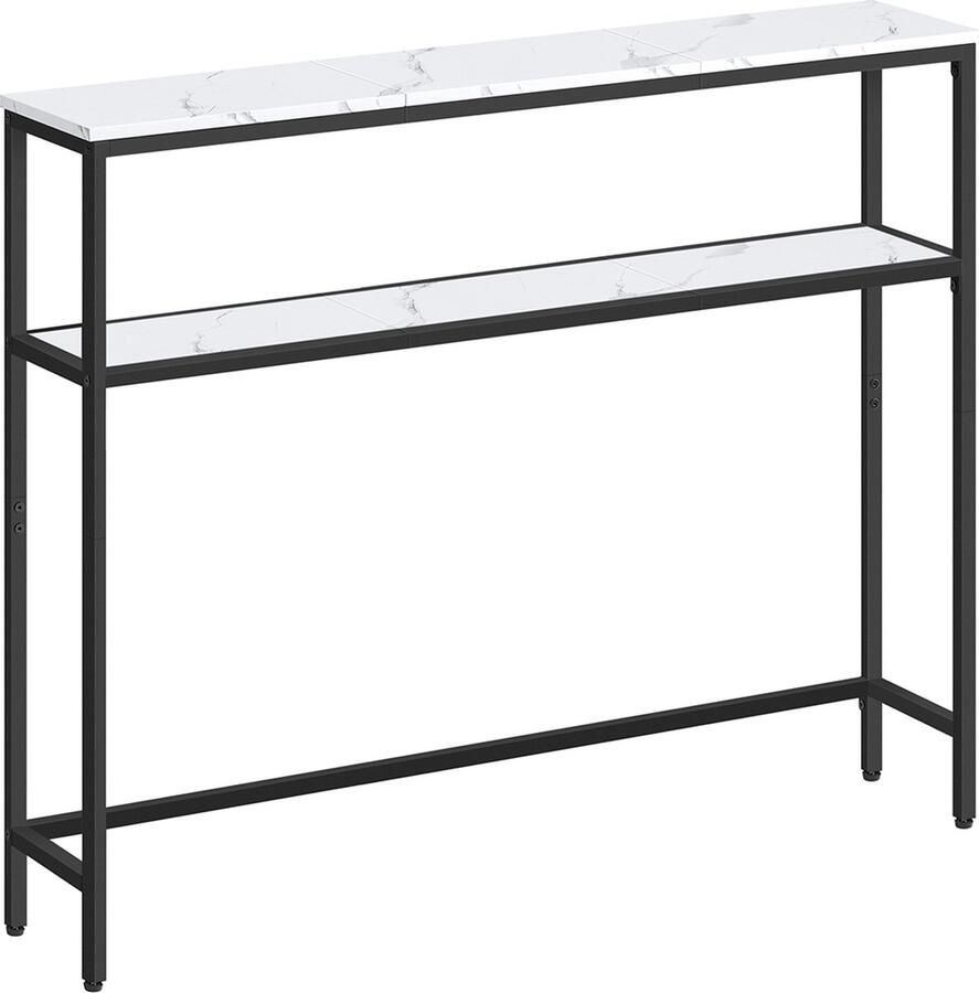 Woon Wereld smalle salontafel met 2 planken in marmerwit en inktzwart