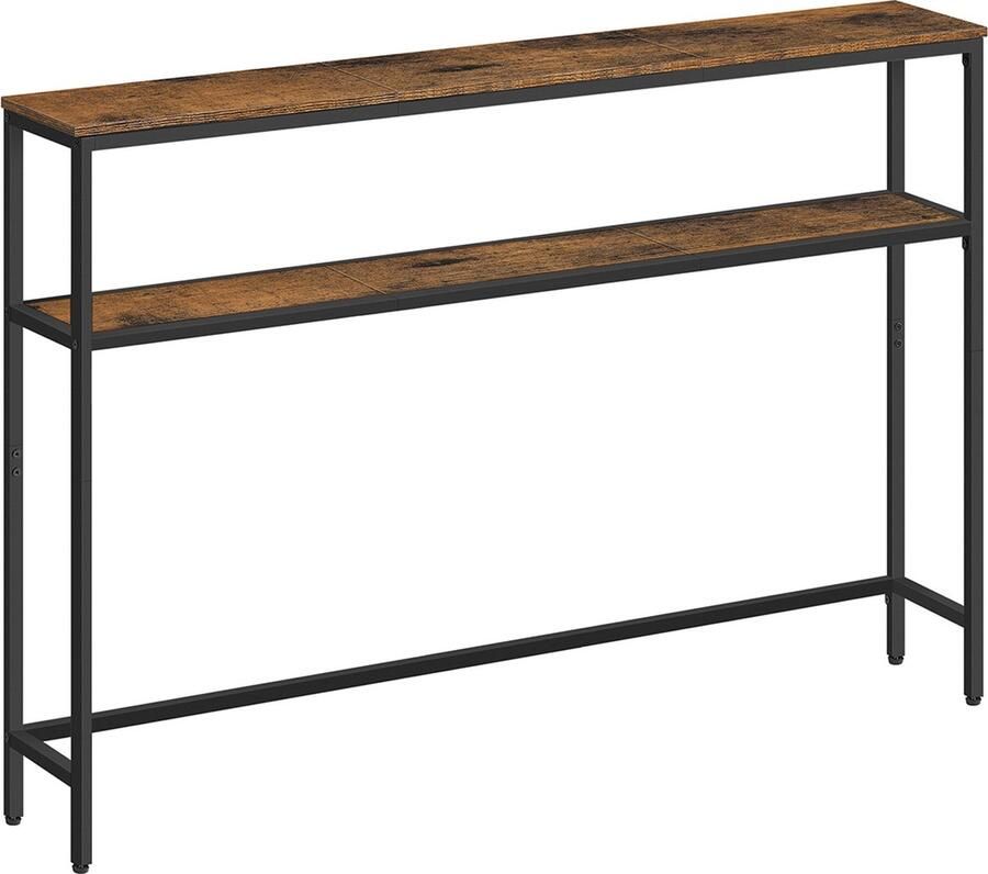 Woon Wereld smalle salontafel met 2 planken vintage bruin-inktzwart