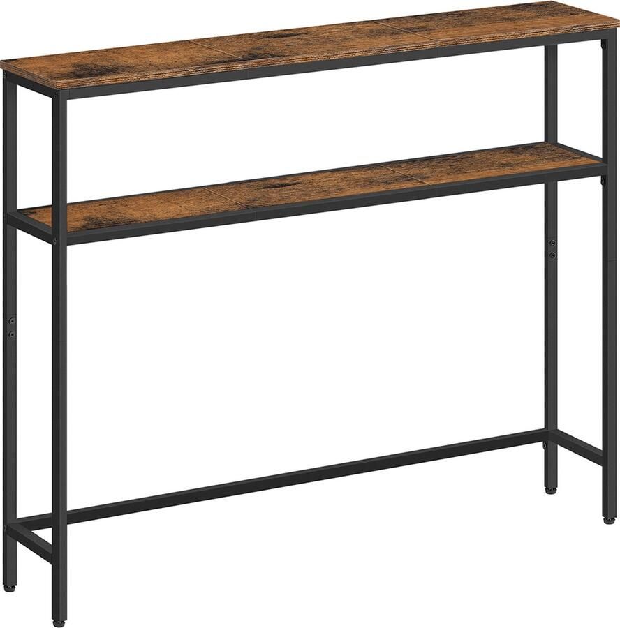 Woon Wereld smalle salontafel met 2 planken vintage bruin-inktzwart