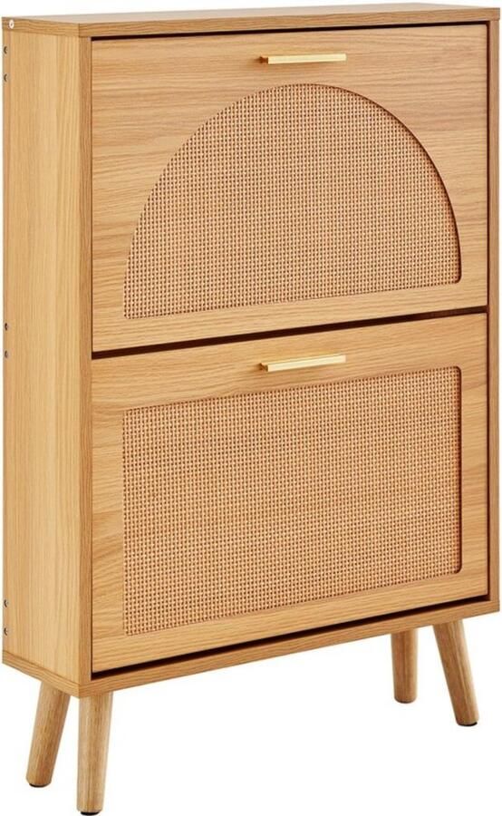 Smalle schoenenkast Schoenenrek houtkleur Schoenenkantelaar 2 kleppen Opbergvak 36 28 kg draagvermogen