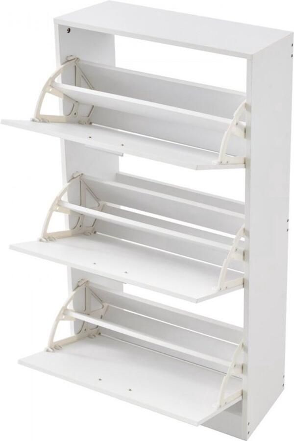Smalle schoenenkast schoenenrek wit 600 x 237 x 1200 mm schoenenkantelaar met 3 kleppen + opbergvak bovenaan schoenenkist 45 35 kg draagvermogen massief houten schoenenopbergkast voor de gang