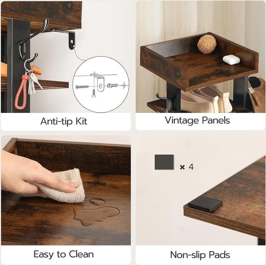 Smalle schoenenrek schoenenopbergorganizer 9-laags rustiek bruin hout