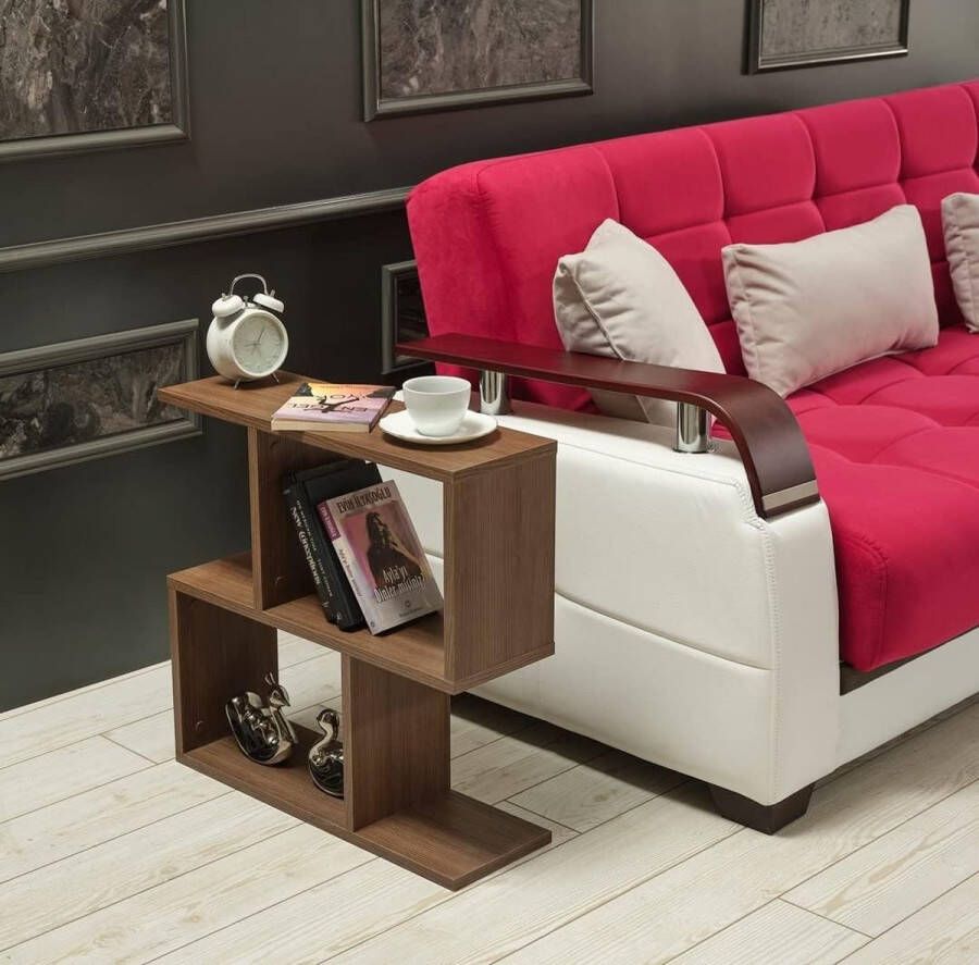 Smalle Zijplank Afmetingen 60 x 60 x 20 cm Smalle Bijzettafel Extravagant Esthetisch Decoratie Woonkamer Slaapkamer Kantoor Walnoot - Foto 3