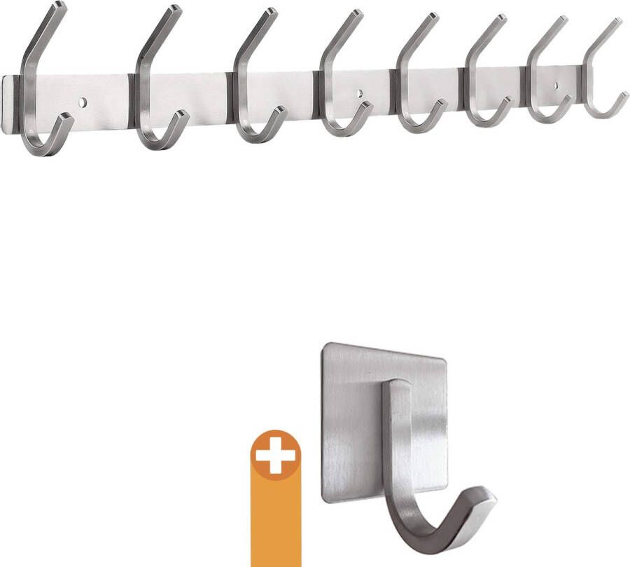 Smartpea's kledinghaak garderobe balk roest -vrij geborsteld roestvrij staal chroom mat kleding haakwand 8 vaste haken tot 30 kg plus: 1 zelf -adhesieve haak - Foto 2