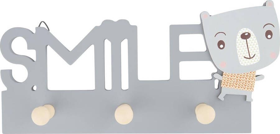 Smile kapstok voor kinderen van hout 3 haken 25 cm