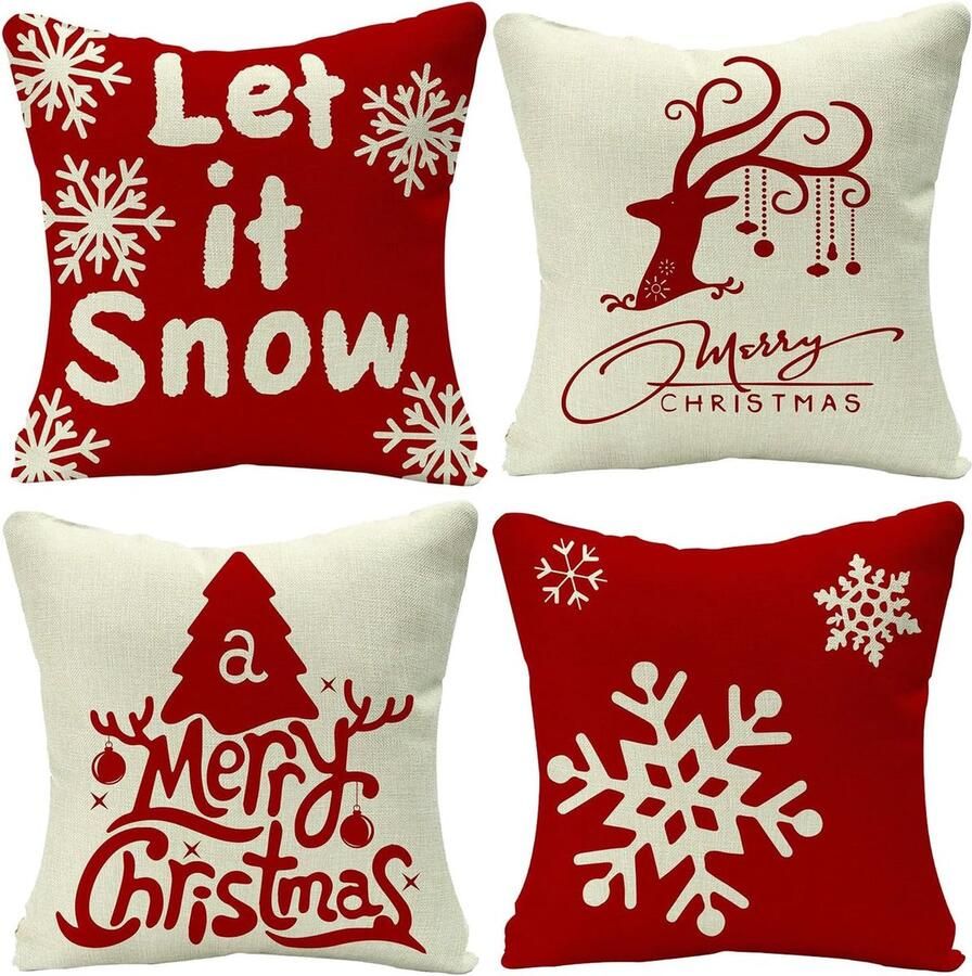 Smile Kerst kussenslopen 4 set kussensloop cover gooien kussenslopen bank kussenslopen kussenhoezen Kerstmis kerst decoraties kussenslopen (B)