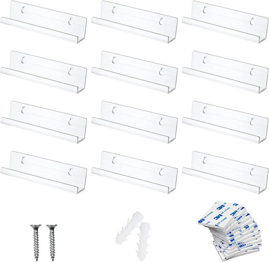 Smoakez Vinylplaten Wandhouder voor 12 Stuks Transparant Acrylrek voor Vinylplaten Inclusief Schroeven Vinylplaten Albumopbergsysteem