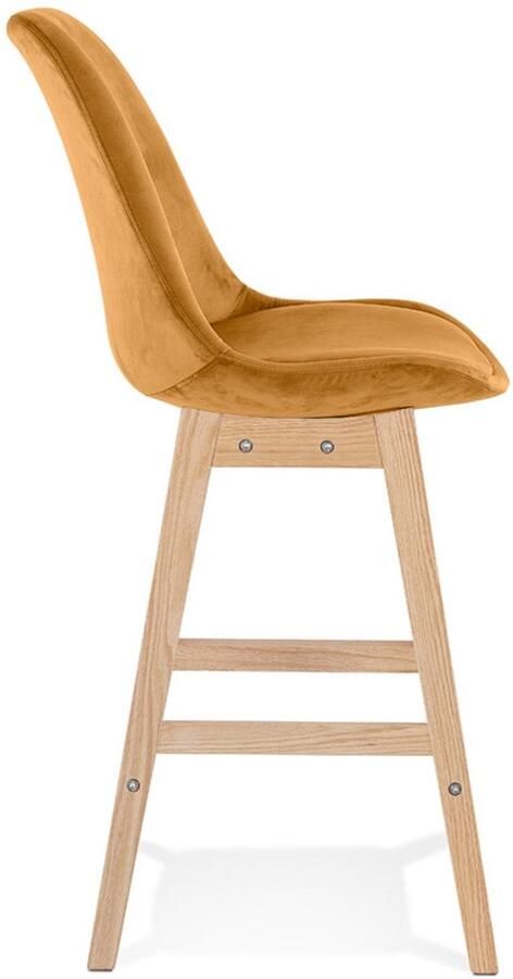 Snackkruk MINI Barkruk Ultiem Comfort en Stijl Mosterdvelours Zitting Eikenhouten Poten