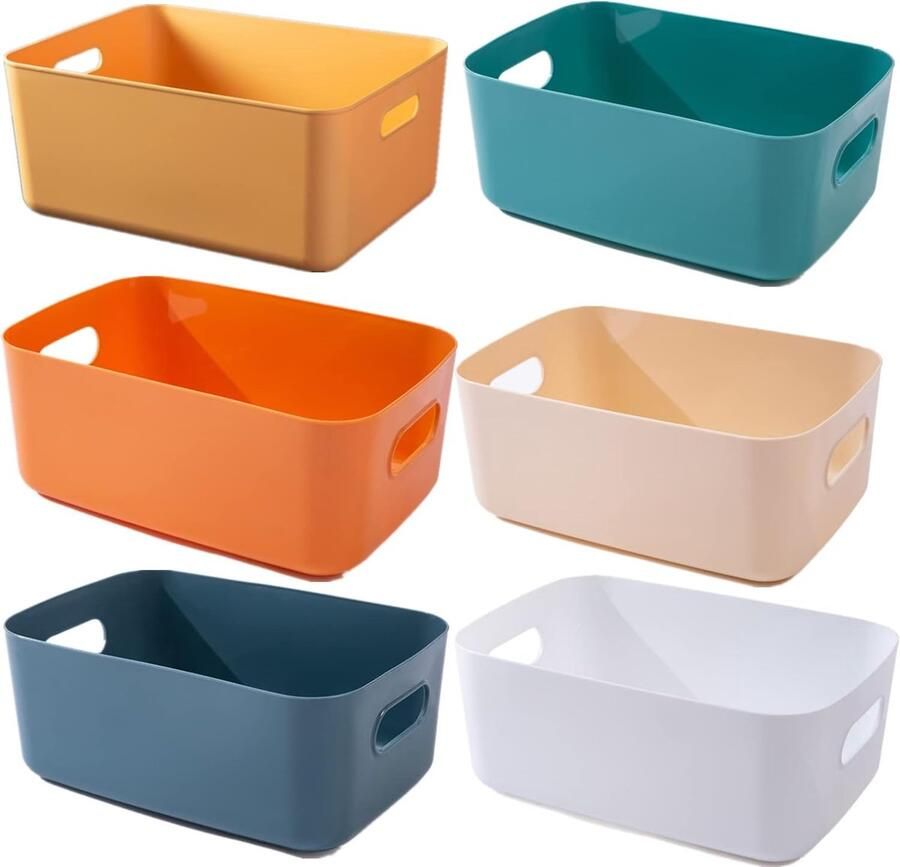 6 stuks kunststof opbergdozen met handvaten voor laden en planken Opbergoplossing voor keuken en kasten Set van verschillende formaten Ideaal voor opruimen en organiseren (25 x 16 5 x 10 cm) - Foto 2
