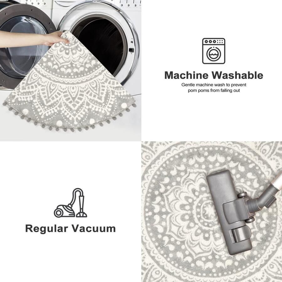 Rond Grijs Tapijt 120 cm Mandala Slaapkamer Zacht Groot Tapijt met Pom Franjes Antislip Wasbaar Accent Gooi Tapijt voor Slaapkamer Bank Kinderkamer - Foto 2