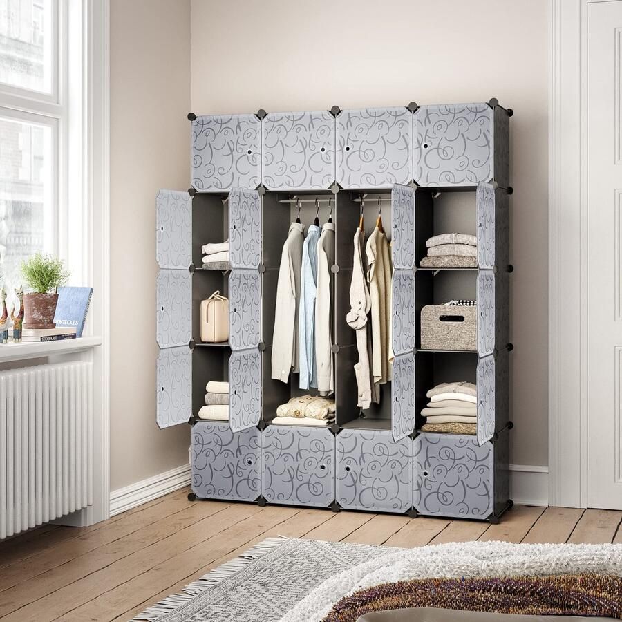 SnelShoppen Mondeer Kast Kubus 180 x 37 x 145 cm Draagbare Kledingkast Ruimtebesparend Kunststof 20 Kubussen Modulair Organizer Combineerbaar - Foto 2