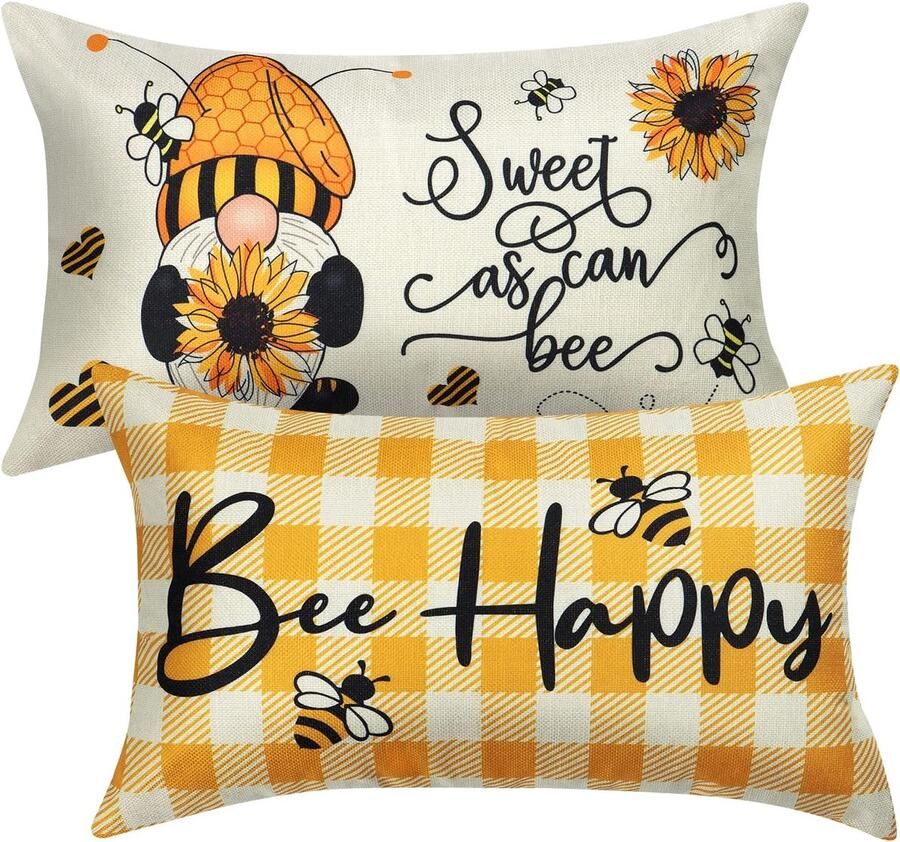 Allecto Plus Set van 2 linnen kussenslopen 30 x 50 cm voor lente en zomer Decoratieve sierkussens voor boerderij decoraties Katoenen lendenkussen Ideaal voor bank en bed - Foto 2