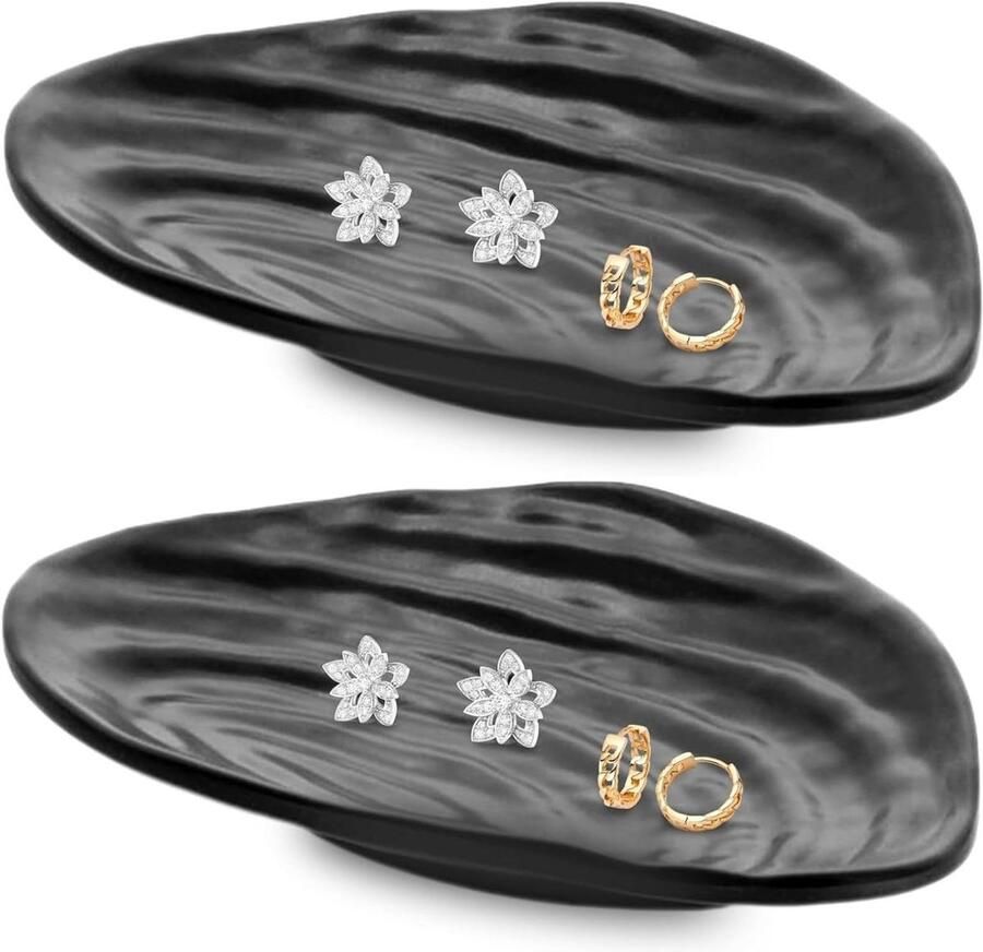 Allecto Plus Sieraden Organizer Tray Key Tray 2 stuks Zwarte Sleutelkom Snuisterijschotel Nachtkastje Decoratie Thuis en Badkamer Aanrechtplateau voor entree en tafel Decoratieaccessoires - Foto 3