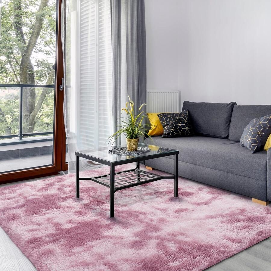 SOANNY hoogpolig vloerkleed voor de woonkamer wasbaar antislip en pluizig groot tie-dye hoogpolig shaggy vloerkleed voor de slaapkamer en kinderkamer nachtkastje 200 x 300 cm donkerroze