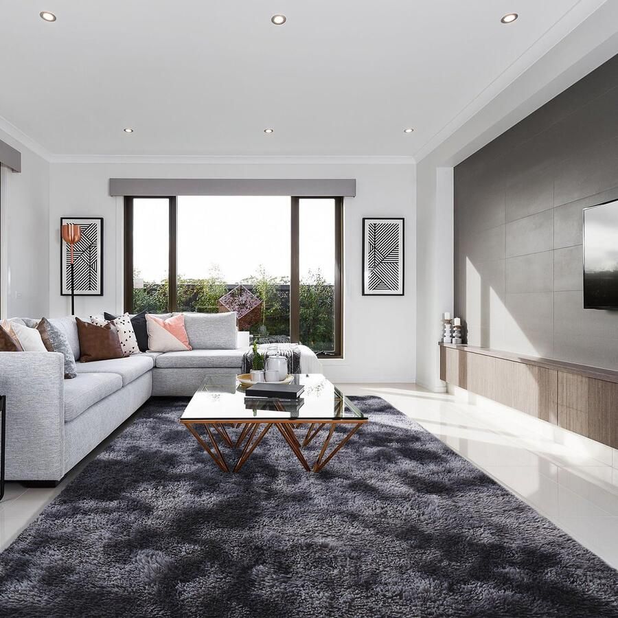 SOANNY hoogpolig vloerkleed voor de woonkamer wasbaar antislip en pluizig tie-dye langpolig shaggy vloerkleed voor de slaapkamer en kinderkamer nachtkastje 180 x 270 cm donkergrijs