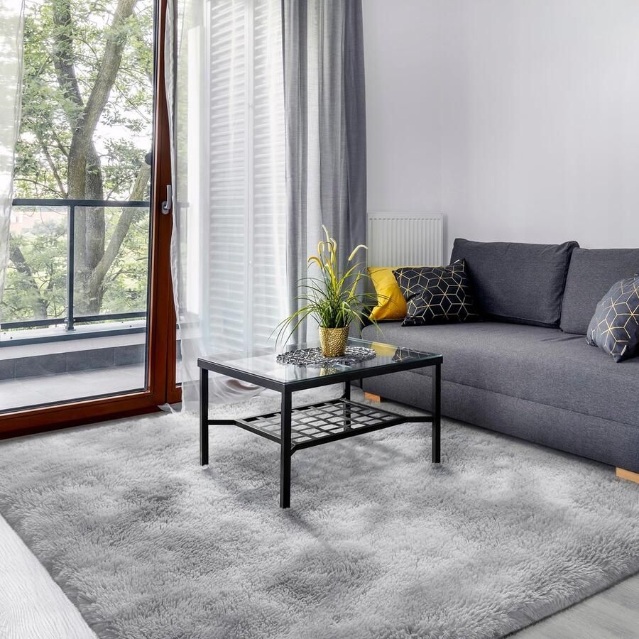 SOANNY hoogpolig vloerkleed voor de woonkamer wasbaar antislip en pluizig groot tie-dye hoogpolig shaggy vloerkleed voor de slaapkamer en kinderkamer nachtkastje 200 x 300 cm lichtgrijs