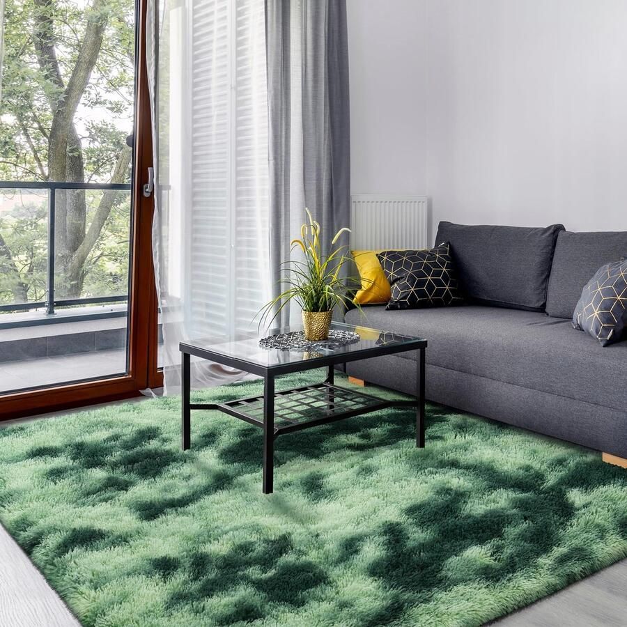 SOANNY hoogpolig vloerkleed voor de woonkamer wasbaar antislip en pluizig groot tie-dye hoogpolig shaggy vloerkleed voor de slaapkamer en kinderkamer nachtkastje 240 x 300 cm groen