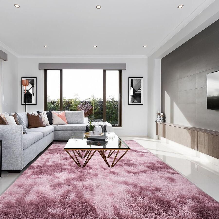 SOANNY Groot hoogpolig vloerkleed voor de woonkamer wasbaar antislip pluizig tie-dye langpolig shaggy voor de slaapkamer kinderkamer nachtkastje 240 x 300 cm donkerroze