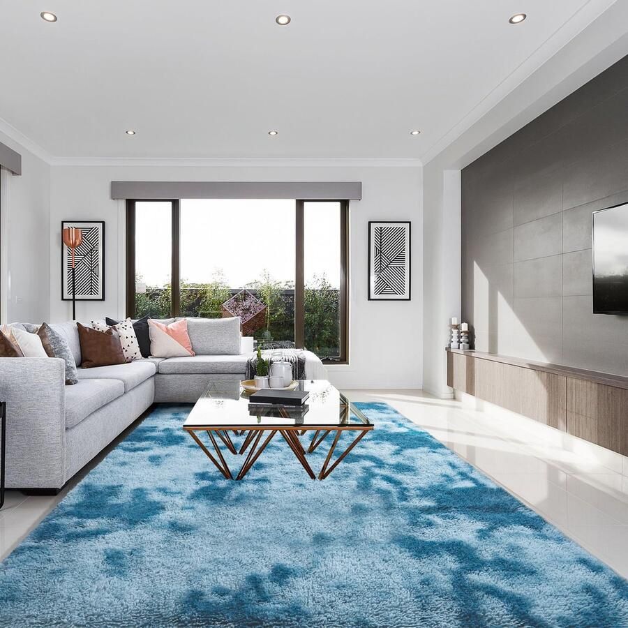 SOANNY hoogpolig vloerkleed voor de woonkamer wasbaar antislip en pluizig groot tie-dye hoogpolig shaggy vloerkleed voor de slaapkamer en kinderkamer nachtkastje 240 x 300 cm donkerblauw