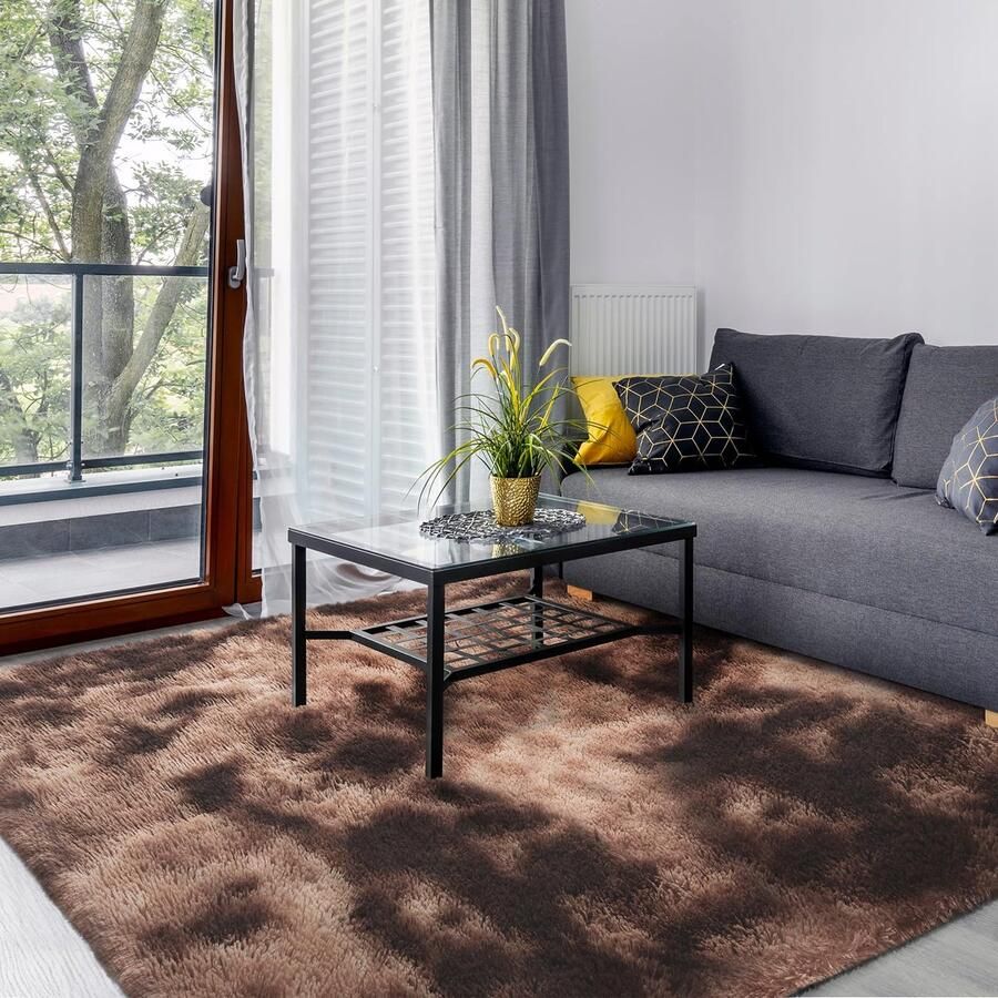 SOANNY Hoogpolig vloerkleed wasbaar antislip pluizig modern langpolig shaggy vloerkleed voor slaapkamer en kinderkamer nachtkastje 150 x 240 cm bruin