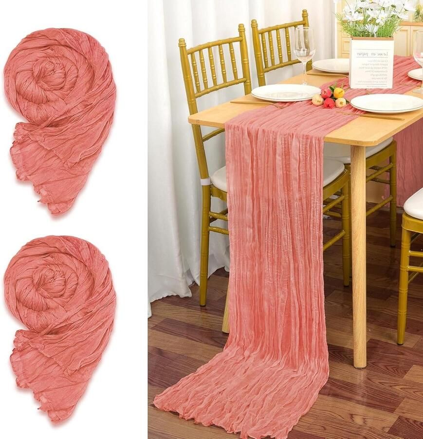 Soap Cloth Table Runner Blush Pink 90 x 300 cm Rustic Mesh Boho Cheesecloth Wedding Table Runner for Wedding Party Bridal Party Table Decoration