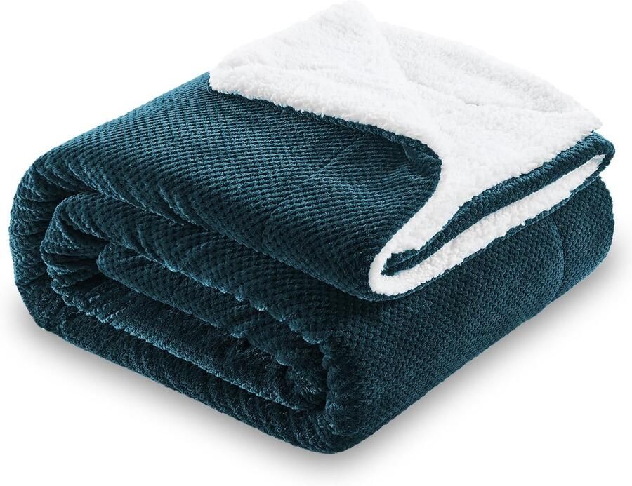 SOCHOW Waffle Sherpa Fleece Deken Superzachte Pluizige Warme Lichtgewicht Omkeerbare Pluche Deken voor Bed Bank en Bank 220 x 240 cm Blauwgroen